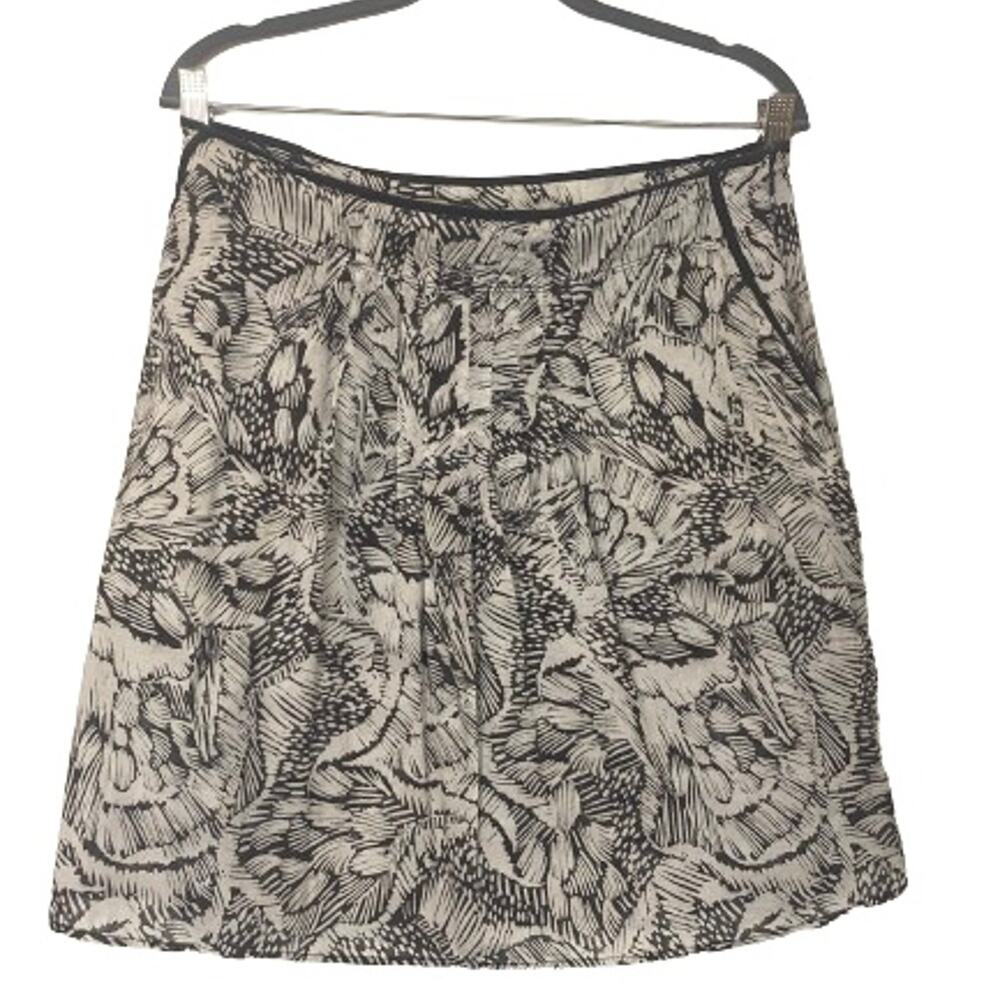 Eddie Bauer Cotton Floral Print A-Line Skirt Lightweight Brown White Size 6 90's